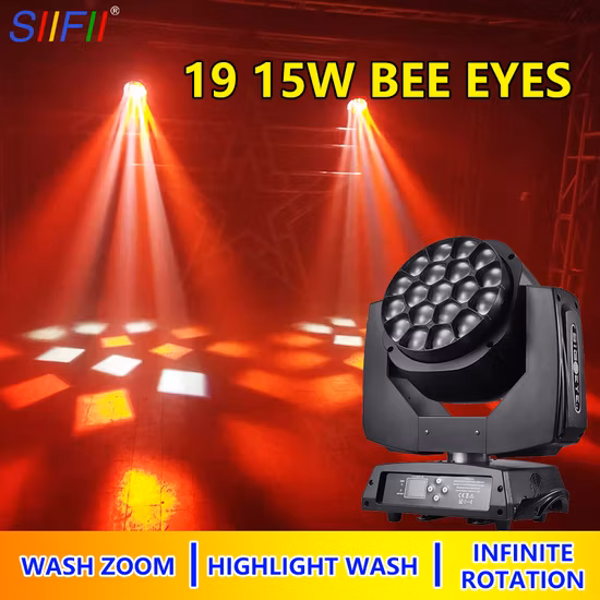 19 X 15W RGBW LED Bee Eye Zoom Wash Moving Head Stage DJ Light